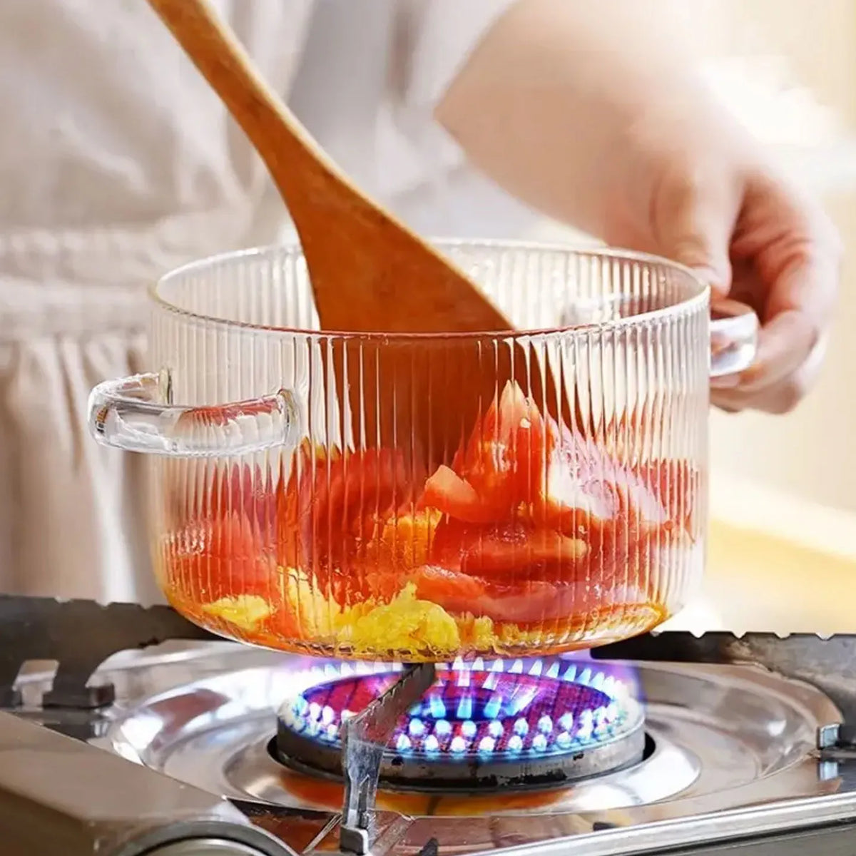 1500ml High Borosilicate Glass Stew Pot with Glass Lid | Heat-Resistant Soup & Cooking Pot