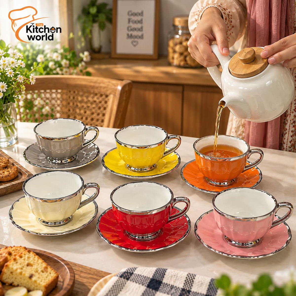 Premium quality multicolor ceramic cup set with stylish colorful designs for serving tea, coffee, and other beverages.