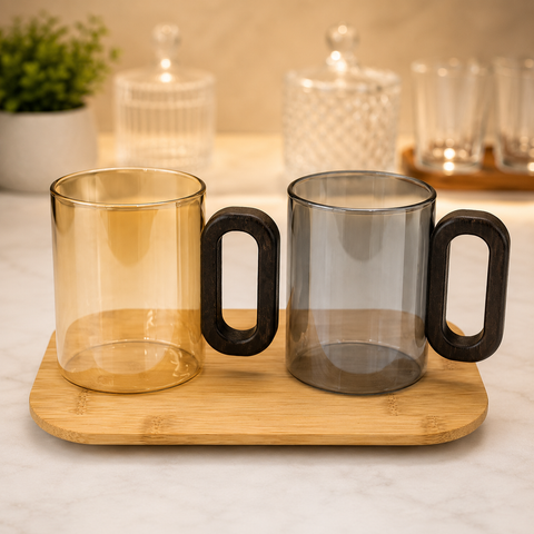 300ml wooden handle clear glass mug
Premium glass coffee mug with