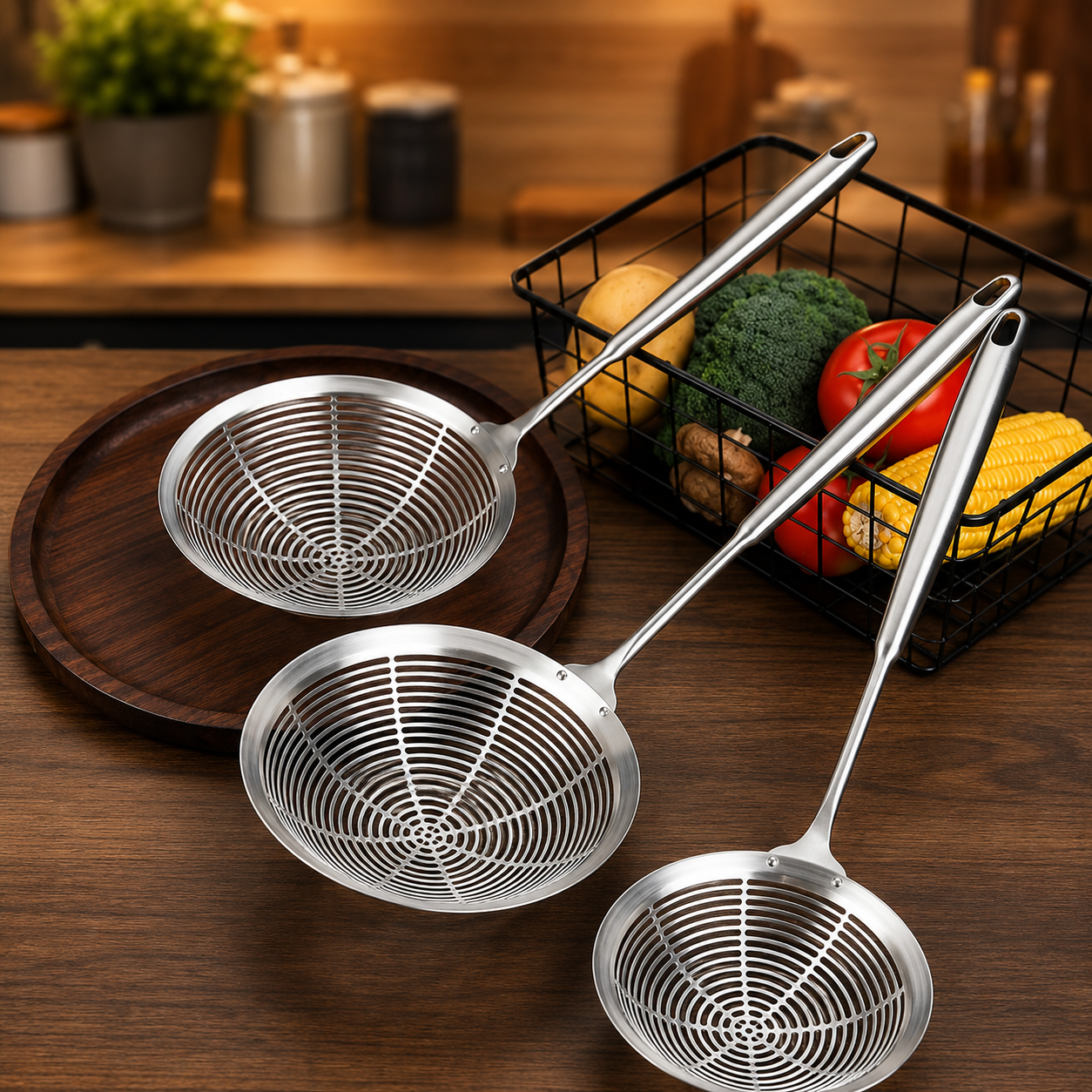 304 Stainless Steel Dumpling Strainer Spoon with Double Hook