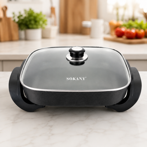 6L electric nonstick skillet with glass lid
1500W electric frying pan with