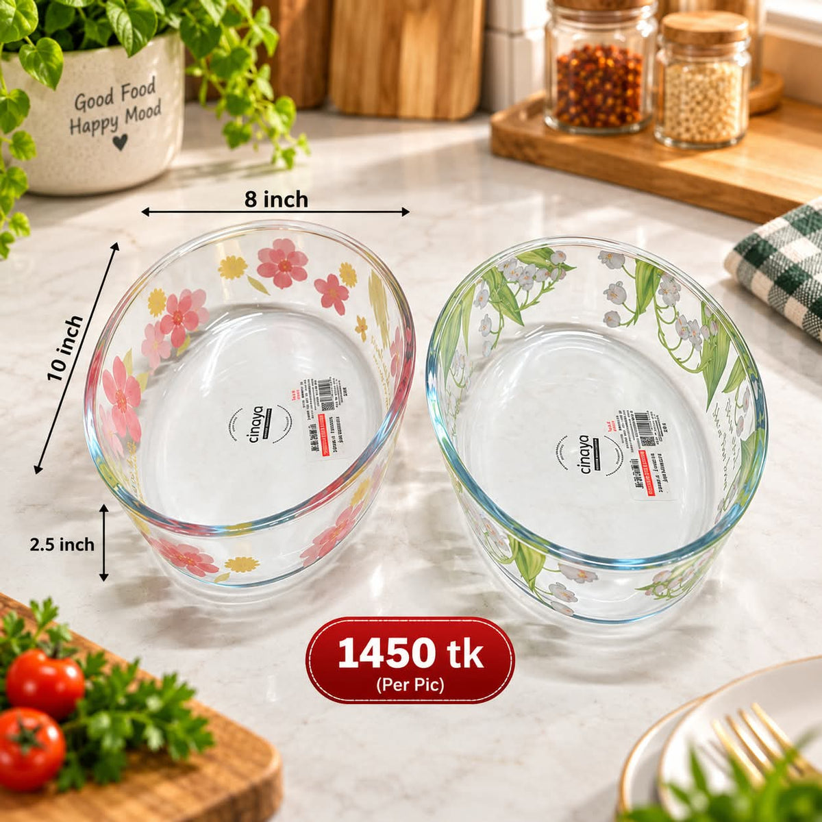Floral print oven safe serving dish with elegant design, suitable for baking, cooking, reheating, and serving food.