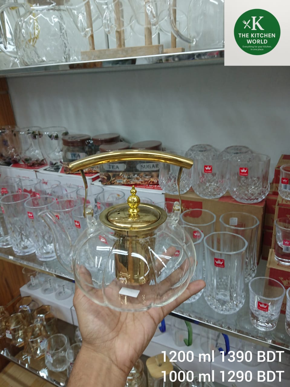 Golden Metallic High Borosilicate Heat Resistant Glass Kettle