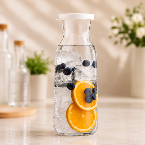 LAV Fonte Clear Glass Pitcher Carafe with Lid 1210ml | Premium Glass Water, Juice & Beverage Jug
