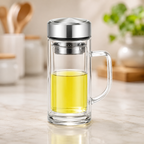 Double wall borosilicate glass tea infuser bottle