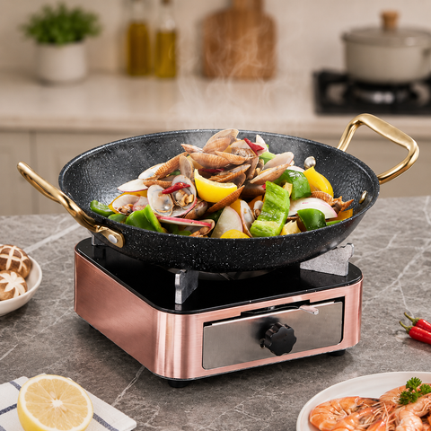 Durable black frying pan with non-stick coating