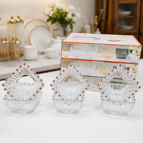 Premium Heart Shape Glass Bowl Set (6 Pieces) | Elegant Dessert, Fruit & Snack Serving Bowl Set