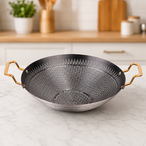 Honeycomb Non-Stick Stainless Steel Wok Frying Pan with Double Handle – 26/28/30cm