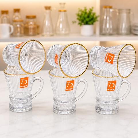 Modern tea cup set with comfortable handles