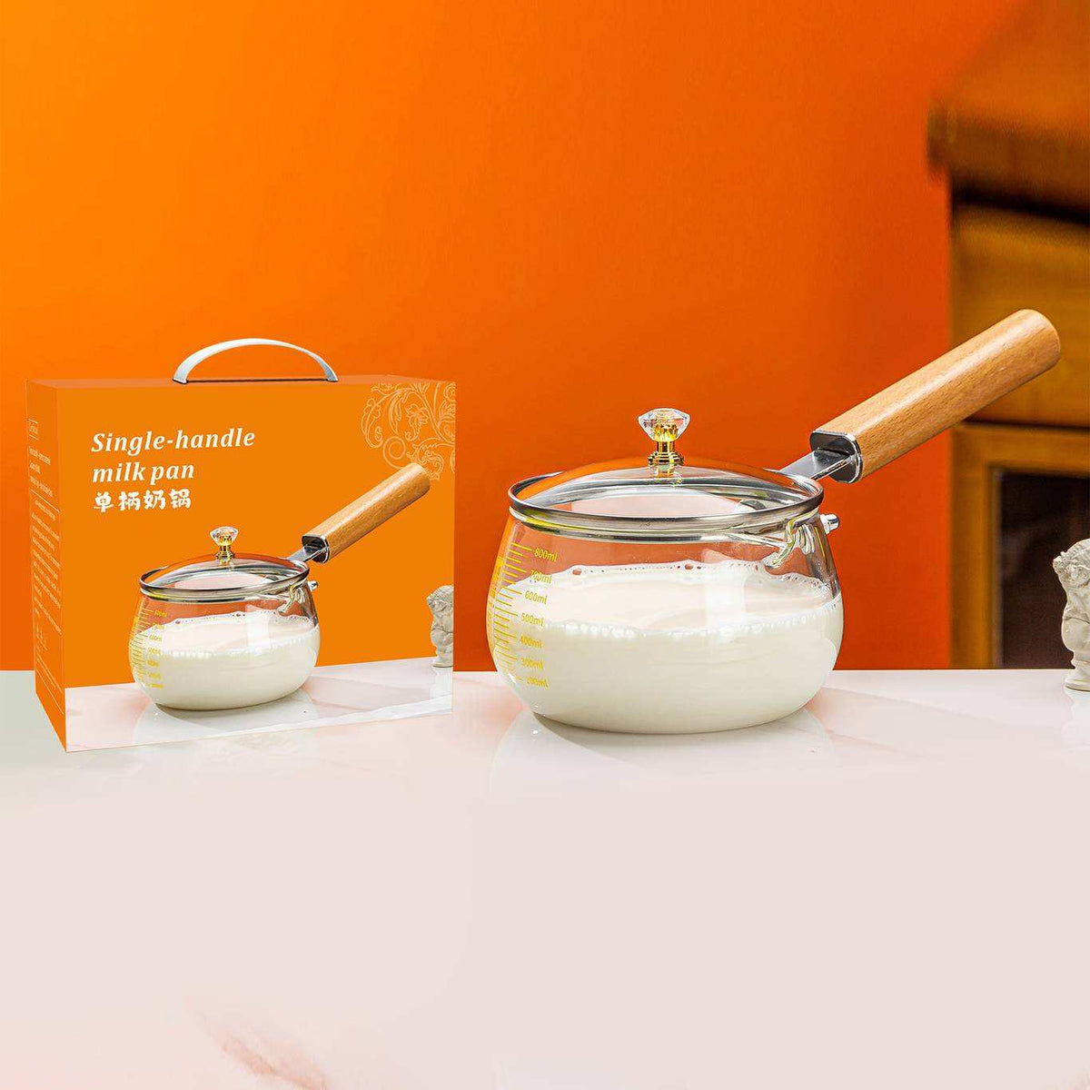 Heat-resistant glass cooking pot with glass lid for kitchen