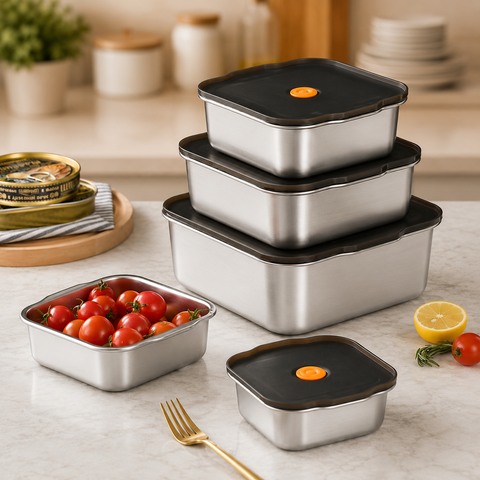 FTS stainless steel collapsible lunch box with silicone lid