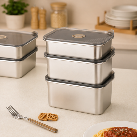 Premium rectangular stainless steel food storage container