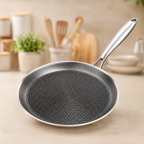 Premium honeycomb stainless steel frying pan for steaks