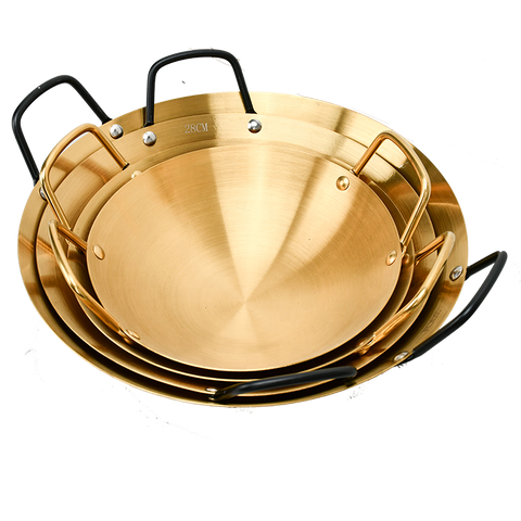 Premium round stainless steel wok with double handles