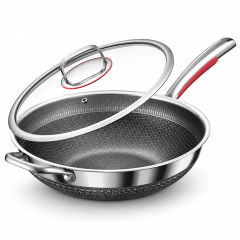 Stainless steel frying pan with lid