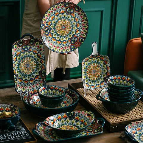 Turkish ceramic serving dish set with decorative pattern