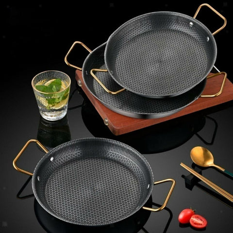 Stainless Steel Honeycomb Paella Pan with Double Handles | Non-Stick Paella & Skillet Pan for Gas & Induction (24cm, 26cm, 28cm)