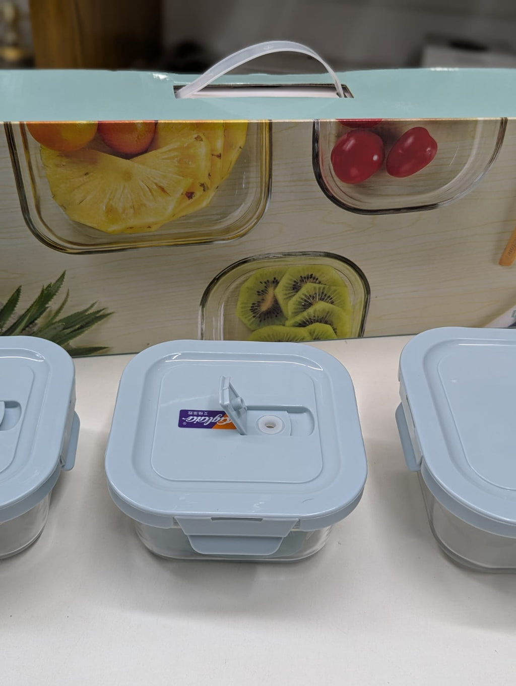3 Pieces Borosilicate Glass Food Storage Containers Microwave Safe Home Airtight Food Bowl Set