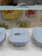 3 Pieces Borosilicate Glass Food Storage Containers Microwave Safe Home Airtight Food Bowl Set