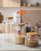 3 Pcs Glass Storage Jar Set with Bamboo Lid | Airtight Kitchen Storage Containers