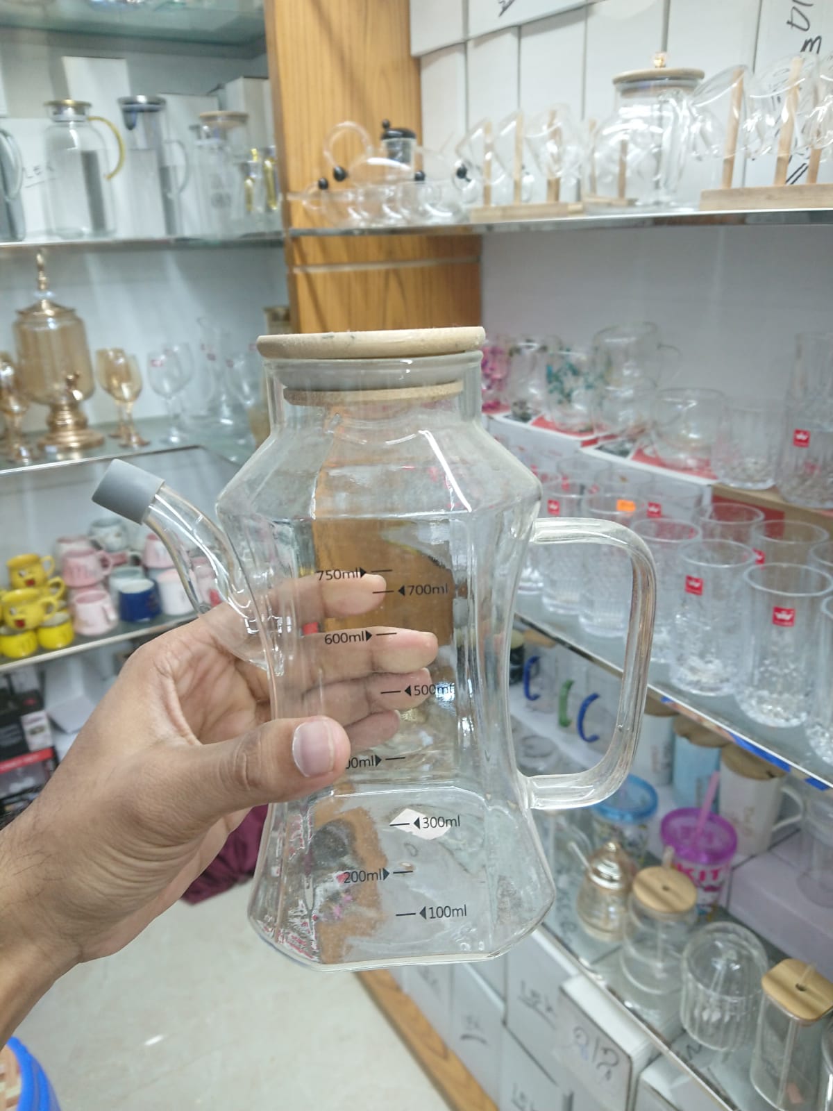 Transparent Borosilicate Glass Oil Bottle Dispenser with Scale – Kitchen Olive Oil Vinegar Container