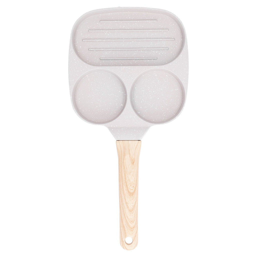 JIO 3-Hole Non-Stick Die-Cast Frying Pan – Marble Coating Egg & Steak Pan for Breakfast