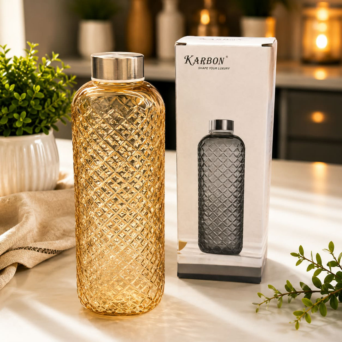 Premium quality 1 liter clear glass water bottle, reusable drinking bottle for home, office, gym, travel and everyday beverage use.