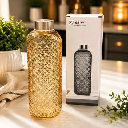 Premium quality 1 liter clear glass water bottle, reusable drinking bottle for home, office, gym, travel and everyday beverage use.
