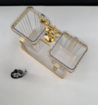 Stylish Home Kitchen Tableware Organizer Rack Gold Plating Metal Green Plastic Cutlery Holder with Drain Tray