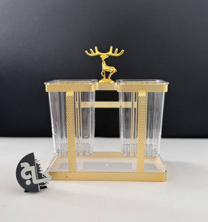 Stylish Home Kitchen Tableware Organizer Rack Gold Plating Metal Green Plastic Cutlery Holder with Drain Tray