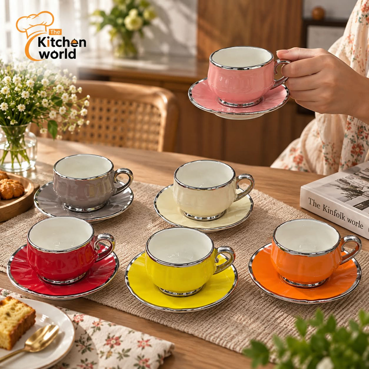 Premium quality multicolor ceramic cup set with stylish colorful designs for serving tea, coffee, and other beverages.