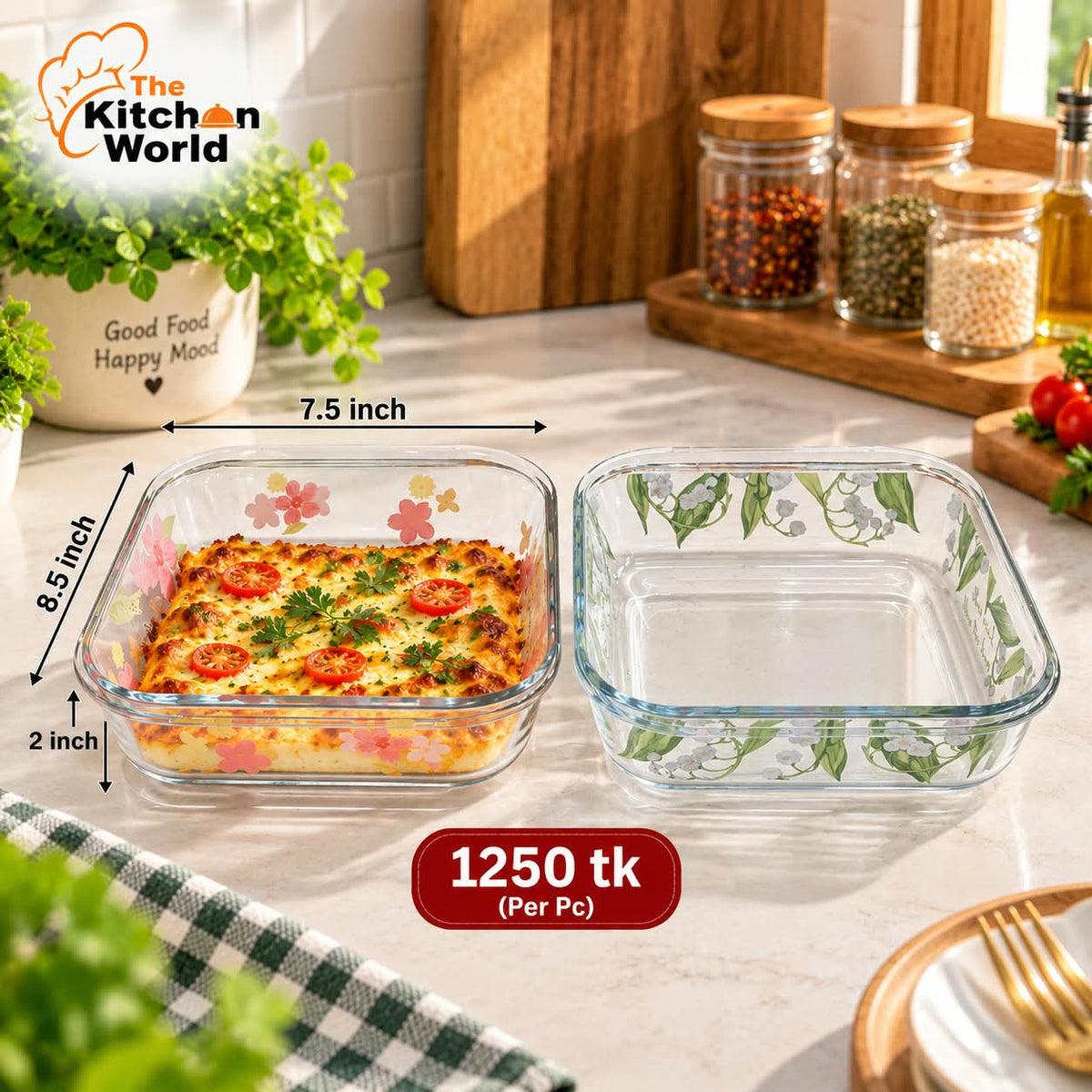 Floral print oven safe serving dish with elegant design, suitable for baking, cooking, reheating, and serving food.