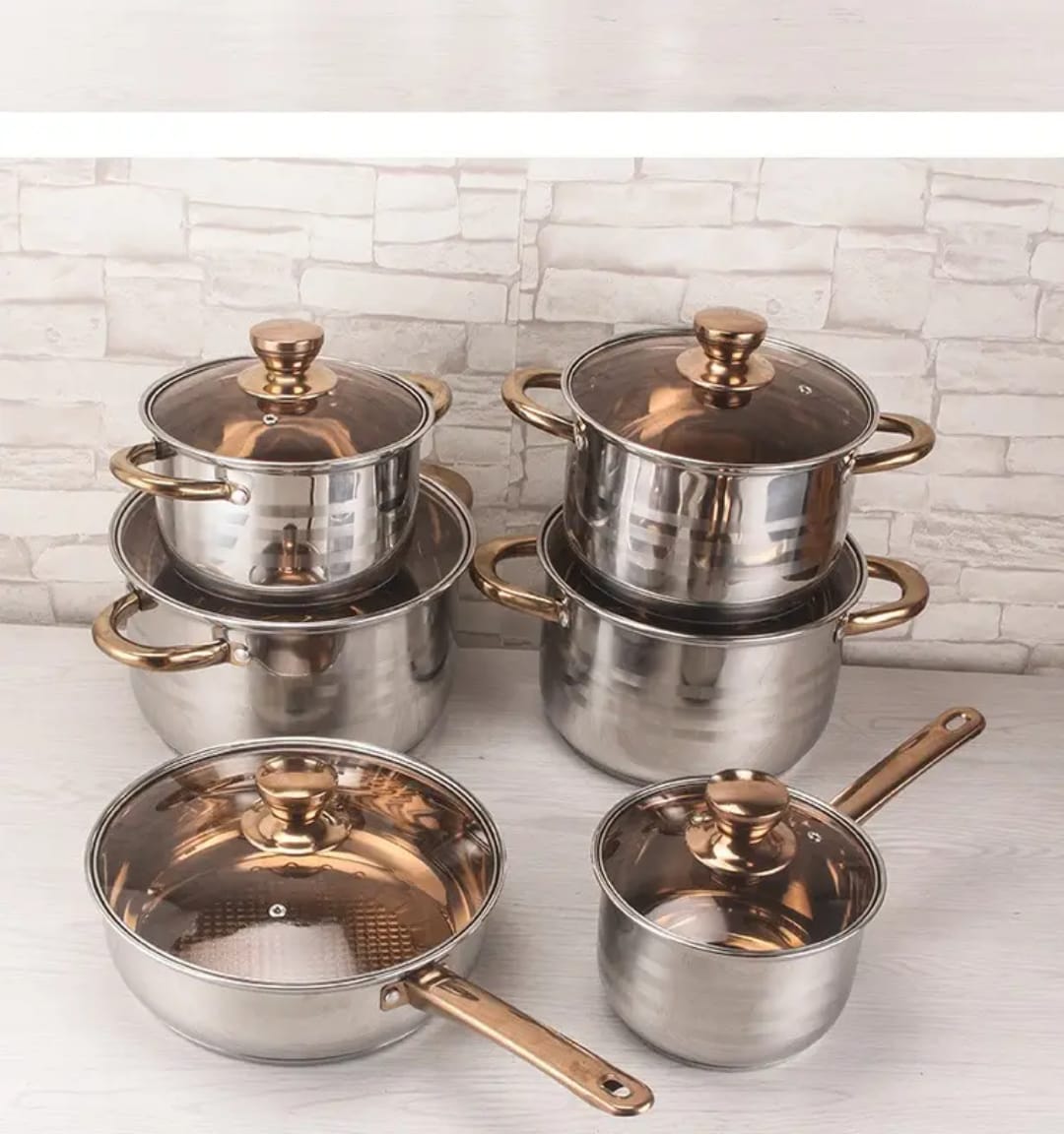 12 pcs stainless steel cookware set with glass lids