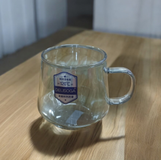 Glass Mug 420ML Set of 6 – Lightweight Borosilicate Glass, Stylish Black Round Design