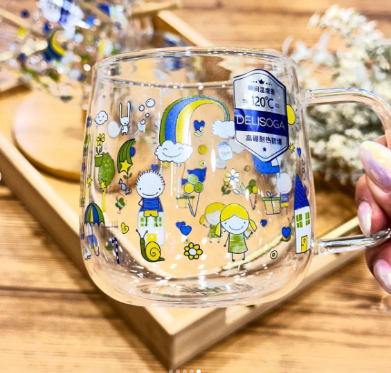 530ml Cartoon Printed Borosilicate Mug – Heat Resistant Glass Cup for Coffee, Tea &amp; Juice