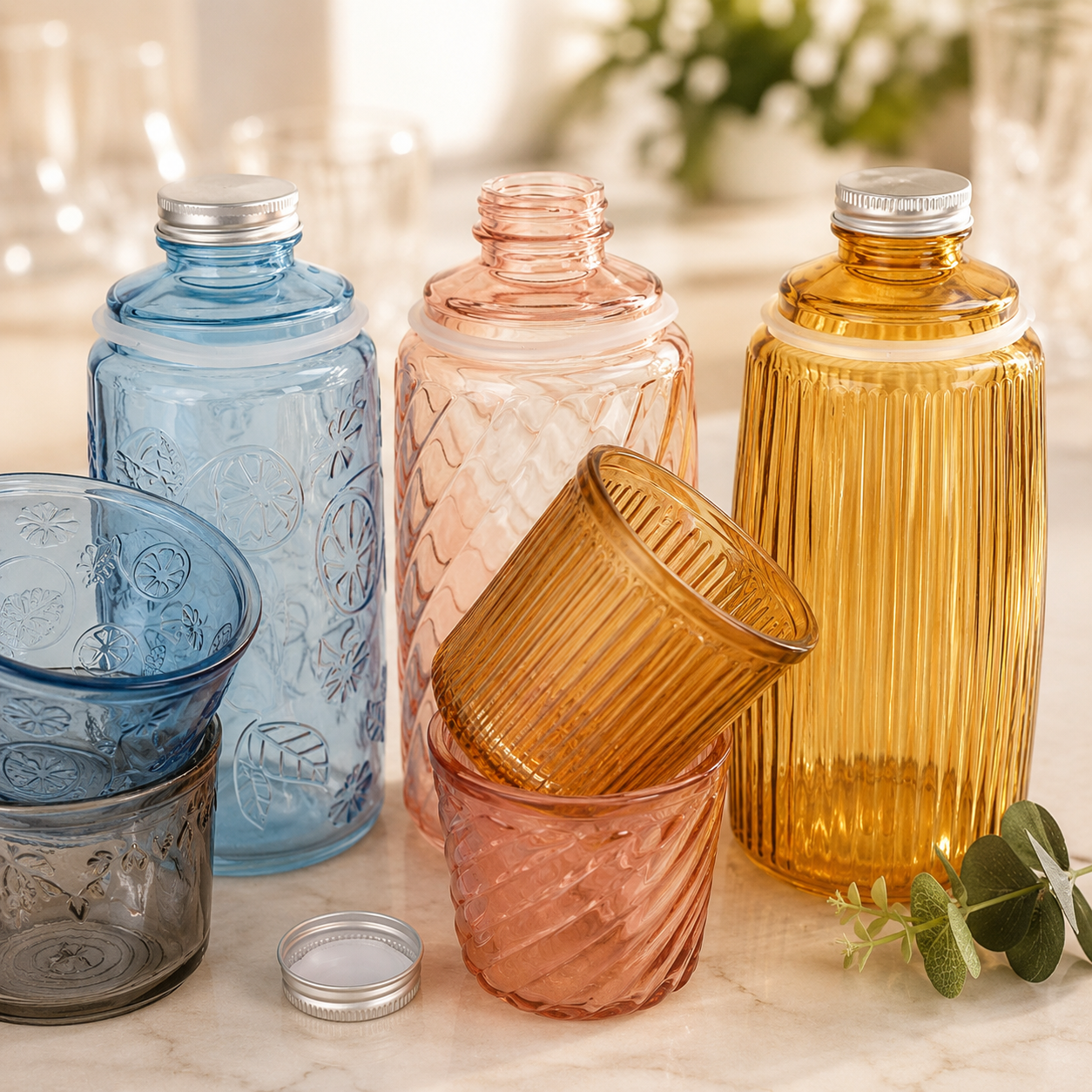 1300ml multi-color spray glass carafe with cup lid