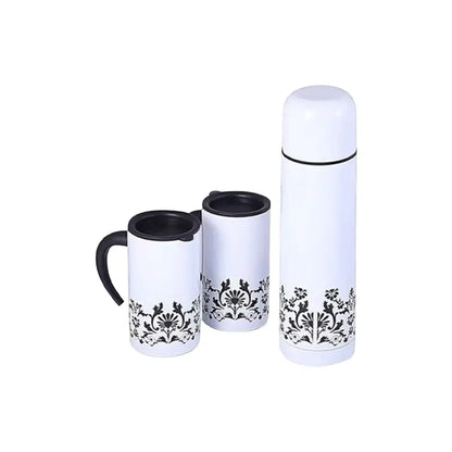 Vacuum Flask with Mug Set Black & White | Insulated Thermos Flask for Hot & Cold Drinks