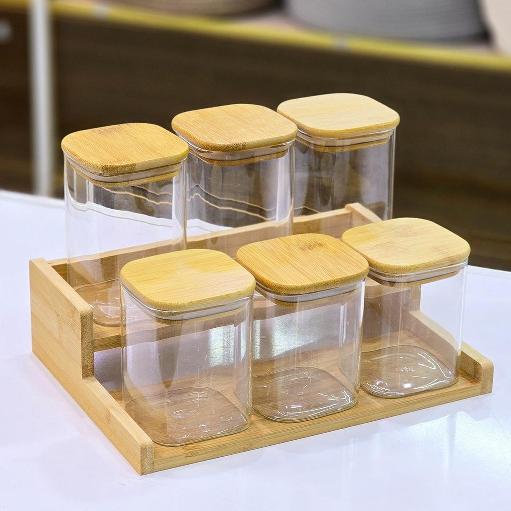 Multifunctional Eco-Friendly Glass Sealed Jar Set with Corner Bamboo Rack