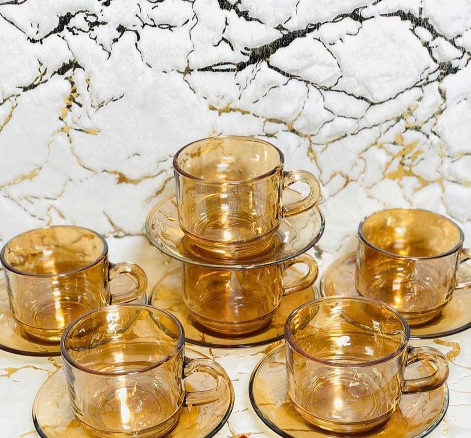 European Gold 200ml Glass Cup with Saucer – Elegant Tea Cups &amp; Saucers