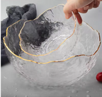 830ml Japanese-Style Iceberg Glass Bowl – Gold Rim Transparent Bowl