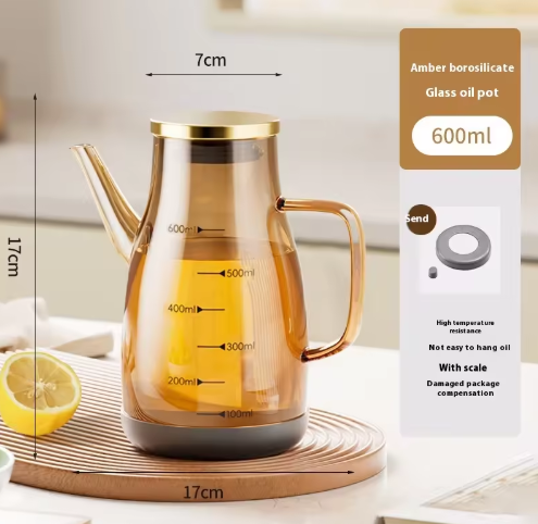 Large Capacity Borosilicate Glass Oil Pot – Non-Hanging Household Container