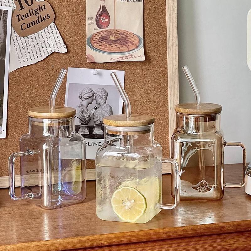 
15oz clear ribbed glass tumbler with handle