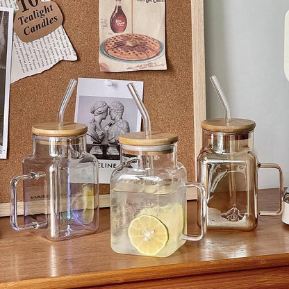 
15oz clear ribbed glass tumbler with handle