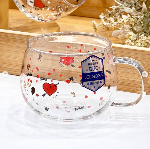 Love Printed Borosilicate Glass Cups – 6pcs Set | Heat Resistant Transparent Coffee &amp; Tea Mug Set