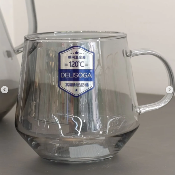 Glass Mug 420ML Set of 6 – Lightweight Borosilicate Glass, Stylish Black Round Design