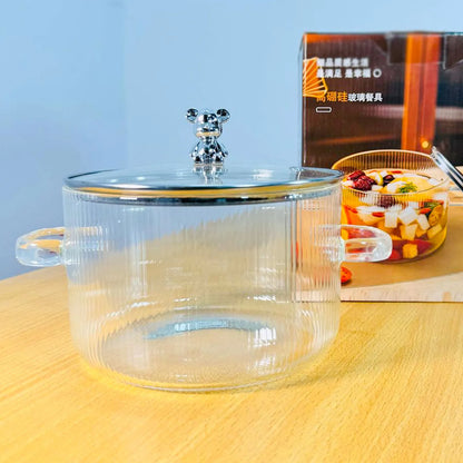 1500ml High Borosilicate Glass Stew Pot with Glass Lid | Heat-Resistant Soup & Cooking Pot