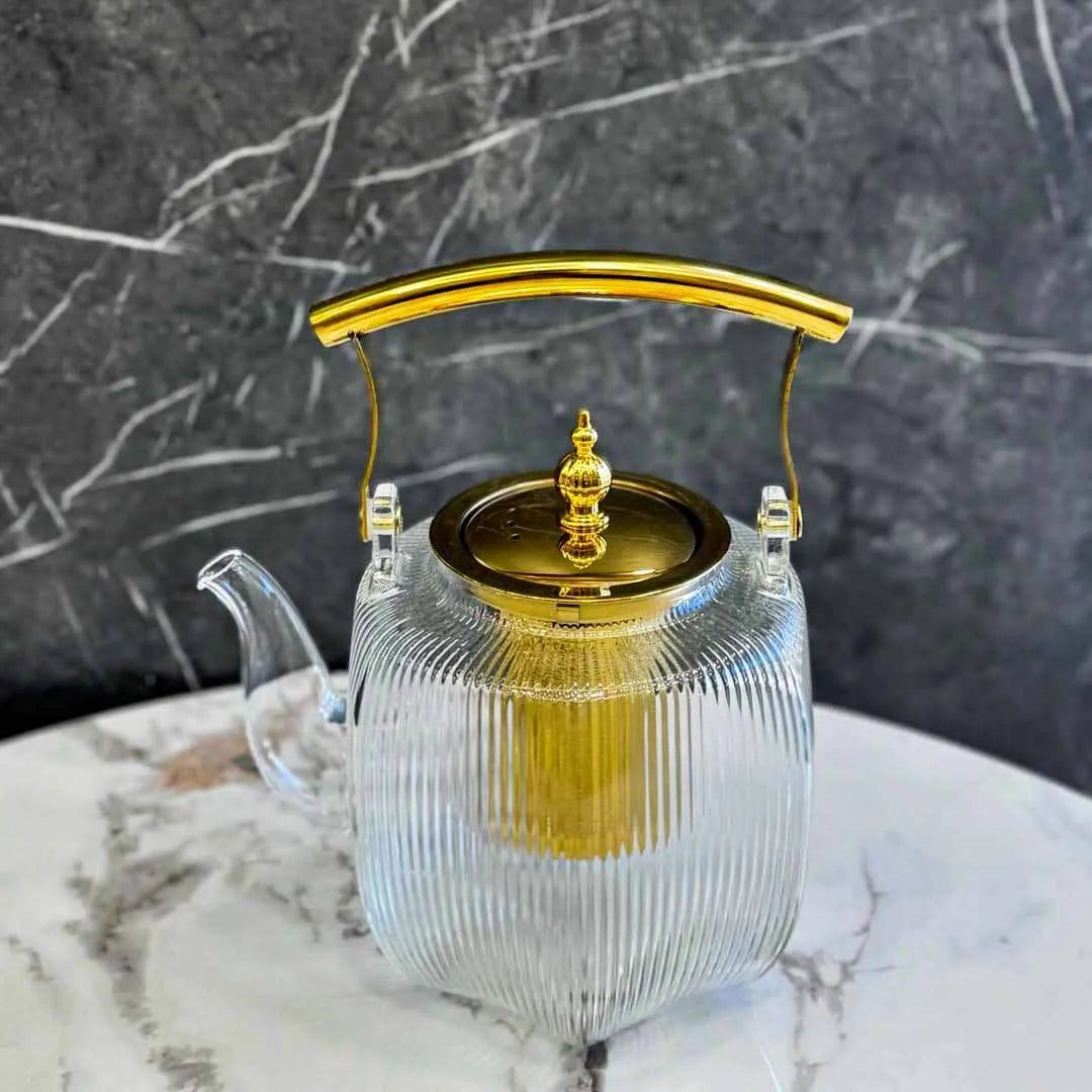 Borosilicate Glass Heat Resistant Glass Teapot with Tea Filter Golden Hand Middle East Style