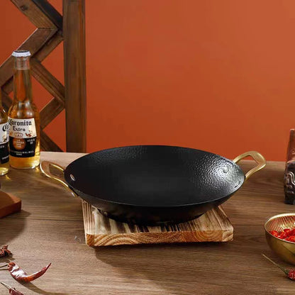 Japanese Style Non-Stick Sizzling Korai with Golden Handles | Frying Wok for Gas & Induction