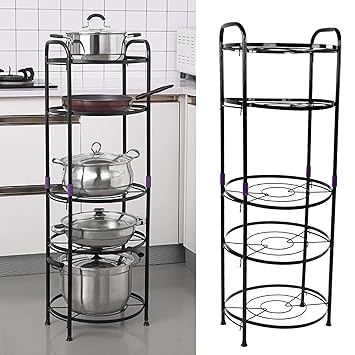 Multi- 5 Layer Black Metal Kitchen Corner Pot Rack Kitchen Islands & Carts Tiered Pot Rack for Efficient Cabinet Organization