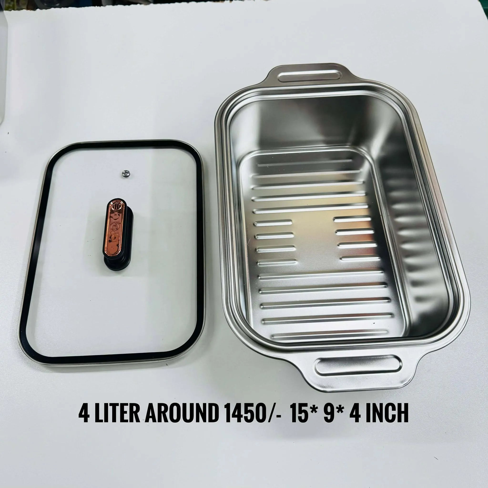 304 Stainless Steel Rectangle Baking Pan Food Tray for Home Kitchen for Restaurant Use (Deep)